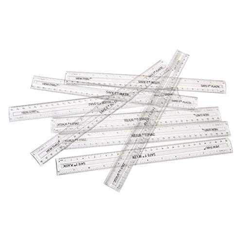 hand2mind Safe-T Clear Plastic Rulers, 12 in. Rulers, Safety Ruler for Measurement, Safety Kids School Supplies, Straight Shatter-Resistant Rulers (Pack of 24)