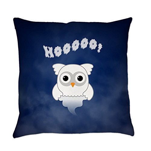 Truly Teague Burlap Suede or Woven Throw Pillow Spooky Little Ghost Owl in The Mist - Woven, 16 Inch