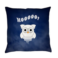 Truly Teague Burlap Suede or Woven Throw Pillow Spooky Little Ghost Owl in the Mist - Suede, 16 Inch