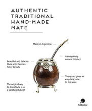 Load image into Gallery viewer, BALIBETOV [New] Handmade Yerba Mate Gourd Set - German Silver Trim and Base - [Mate Cup] with Bombilla [Yerba Mate Straw] (Dark Brown)
