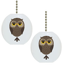 Load image into Gallery viewer, Set of 2 Cartoon Owl Animal Ceramic Fan Pulls
