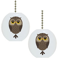 Set of 2 Cartoon Owl Animal Ceramic Fan Pulls