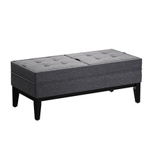 Load image into Gallery viewer, SIMPLIHOME Castlerock 42 inch Wide Rectangle Storage Ottoman Bench Slate Grey Footrest Stool, Linen Look Polyester Fabric for Living Room, Bedroom, Transitional
