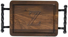 Load image into Gallery viewer, BigWood Boards W200-STWB-Z Thick Bar/Cheese Board with Twisted Ball Handle, 9-Inch by 12-Inch by 3/4-Inch, Monogrammed&quot;Z&quot;, Walnut
