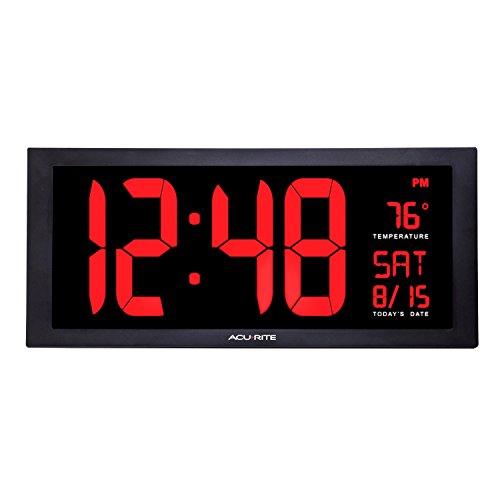 AcuRite 75100 Large Digital Clock with Indoor Temperature | LED Wall Clock with Date and Fold-Out Stand - 18
