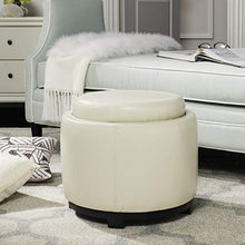 Load image into Gallery viewer, Safavieh Hudson Collection Chloe Leather Single Tray Round Storage Ottoman, Off-White
