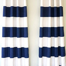 Load image into Gallery viewer, DriftAway Mia Stripe Room Darkening Grommet Unlined Window Curtains 2 Panels Each 52 Inch by 84 Inch Navy
