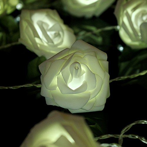 White 20 LED Rose Flower Lights Lamp Garden Party Decorative Lights by 24/7 store