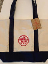Load image into Gallery viewer, Large Trader Joe&#39;s Shopping Bag Tote Beach Bag Book Bag Cotton Canvas Embroided
