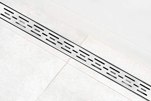 DreamDrain Professional Stainless Steel Linear Shower Drain Bars Patterned Grate - Easy Installation Shower Drain Hair Catcher Kit (Brushed Finish, 28 x 2.75 Inches)