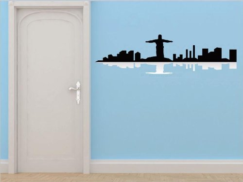 Decals - Rio De Janero Capital of The State Skyline View Beautiful Scene Landmarks, Buildings & Water Picture Art Mural Size 20 Inches X 80 Inches - Vinyl Wall Sticker - 22 Colors Available