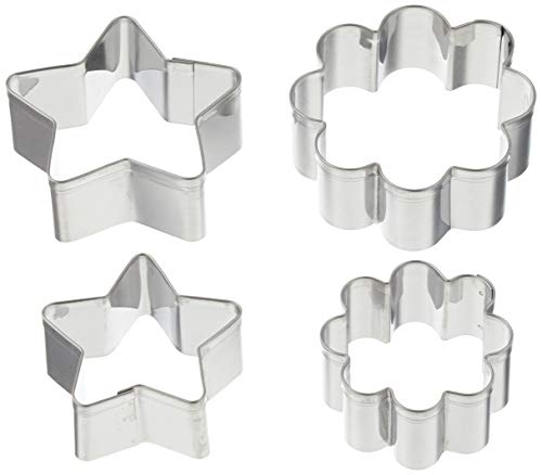 Pearl Metal Raffine D-6156 Stainless Steel Cookie Cutter, Set of 4, Star M, S, Flower M, S
