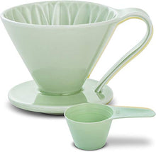 Load image into Gallery viewer, Pour Over Coffee Dripper by Sanyo Sangyo: Porcelain Ceramic 1-to-4 Cup Brewer in 5 Beautiful Colors | Unique Drip Coffee Maker for Fresh Filter CoffeeElegant Smart Design: Better Brewing (Green)
