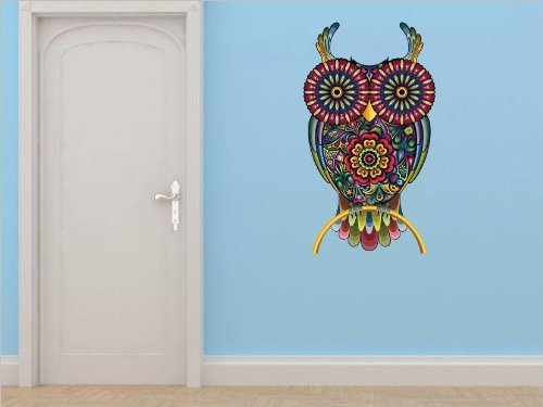Decals - Colorful Trippy Owl Animal Bedroom Bathroom Living Room Picture Art Mural - Size 24 Inches X 48 Inches - Vinyl Wall Sticker - 22 Colors Available