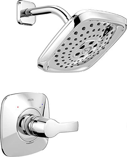 Delta Faucet Tesla 14 Series Single-Function Shower Trim Kit with Three-Spray Touch-Clean H2Okinetic Shower Head, Chrome T14252 (Valve Not Included)
