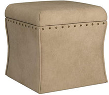 Load image into Gallery viewer, HomePop Cinched Square Storage Ottoman with Nailhead Trim, Tan

