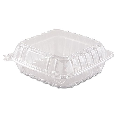 DCC C90PST1 ClearSeal Hinged-Lid Plastic Containers, 8 3/10 x 8 3/10 x 3, Clear, 250/Carton