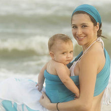 Load image into Gallery viewer, Beachfront Baby - Versatile Water &amp; Warm Weather Ring Sling Baby Carrier | Made in USA with Safety Tested Fabric &amp; Aluminum Rings | Lightweight, Quick Dry &amp; Breathable (Caribbean Blue, Petite)
