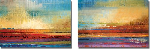 Artistic Home Gallery Horizons I & II by Selina Rodriguez 2-pc Stretched Canvas Set with Hand-Painted Edges (Ready to Hang, Black-Edges)