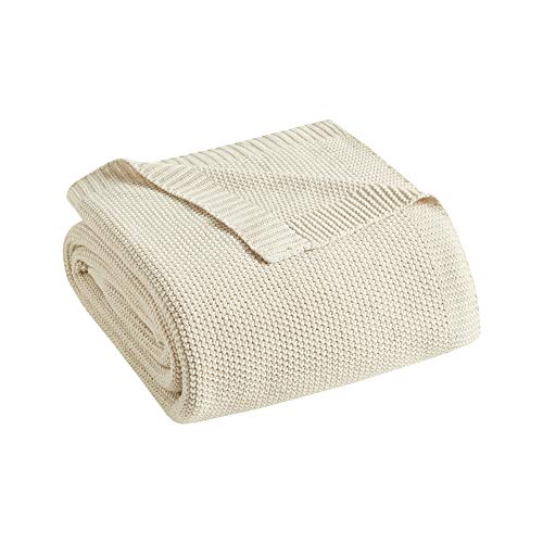 INK+IVY Bree Knit Luxury Knit Blanket Ivory 66x90 Twin Size Knit Premium Soft Cozy Acrylic For Bed, Couch or Sofa