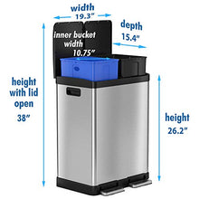 Load image into Gallery viewer, iTouchless 16 Gallon Dual Step Trash Can &amp; Recycle, Stainless Steel Lid and Bin Body with Handle, Includes 2 x 8 Gallon (30L) Removable Buckets are Color-Coded, Soft-close and Airtight Lid
