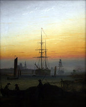 Load image into Gallery viewer, Greifwald Harbour by Caspar David Friedrich. 100% Hand Painted. Oil On Canvas. Reproduction (Unframed and Unstretched). Painting Size 48x60 inch.
