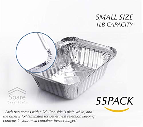 55 PACK - 1LB Aluminum Foil Pan Containers with Lids Take Out Pans