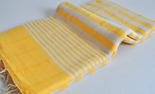 Load image into Gallery viewer, Yellow Beach Towel genuine hand weave soft absorbent durable (36 x 70 inch) Peshtemal towel

