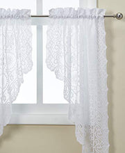 Load image into Gallery viewer, Lorraine Home Fashions Hopewell Lace Window Swags, 58-Inch by 38-Inch, White, Set of 2

