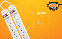 Load image into Gallery viewer, Woods 41346 Surge Protector with Overload Safety Feature, 6 Outlets and 2.5 ft Cord for 280J of Protection, White, 2 Pack
