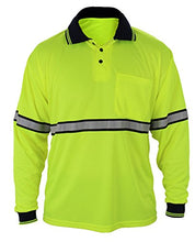 Load image into Gallery viewer, First Class Two Tone Polyester Polo Shirt with Reflective Stripes Yellow (5XL, Long Sleeve)
