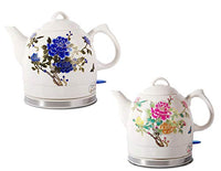 FixtureDisplays Teapot Ceramic Electric Kettle Warm Plate, Black Peony Decor, Gift, New,15000!