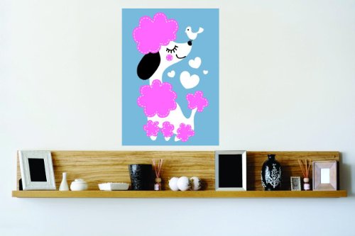 Decals - Poodle Dog Bird Hearts Girl Kids Bedroom Bathroom Living Room Picture Art Mural Size 24 Inches X 48 Inches - Vinyl Wall Sticker - 22 Colors Available