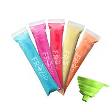 Load image into Gallery viewer, Frozip 125 Disposable Ice Popsicle Mold Bags| BPA Free Freezer Tubes With Zip Seals | For Healthy Snacks, Yogurt Sticks, Juice &amp; Fruit Smoothies, Ice Candy Pops| Comes With A Funnel (8x2&quot;)
