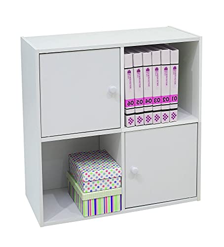 Pilaster Design Contemporary White Wood Darrin 2 Open Cube Shelves & 2 Cabinet Bookcase Storage Organizer
