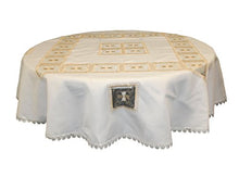 Load image into Gallery viewer, Violet Linen Emerald Flower Lace Tablecloth, 70&quot; Round, Ivory
