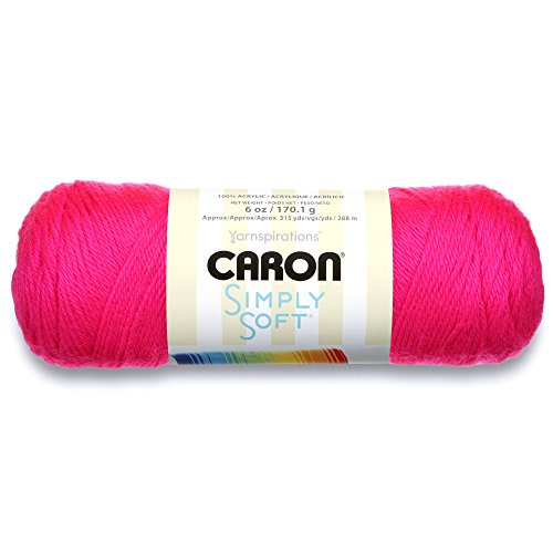 Caron Simply Soft Solids Yarn (4) Medium Gauge 100% Acrylic - 6 oz -   Neon Pink  -  Machine Wash & Dry