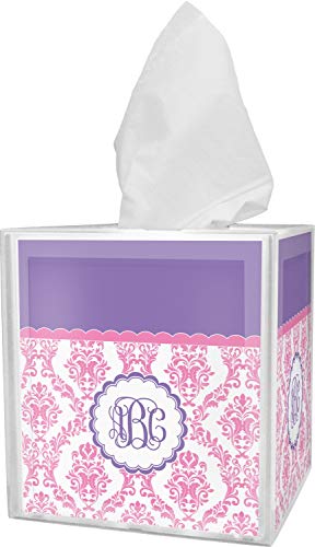 YouCustomizeIt Pink, White & Purple Damask Tissue Box Cover (Personalized)