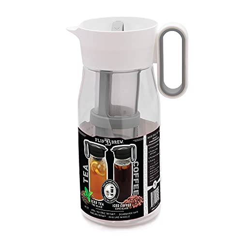 Flip Brew by Zing Anything, Instant Iced Tea Maker, Cold Brew Coffee Maker, Two-in-One Cold Brew Coffee or Tea Maker, Multi-Purpose Pitcher, Dishwasher Safe, BPA/EA Free Tritan, 48 oz., White