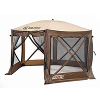 CLAM Quick-Set Pavilion 12.5 x 12.5 Foot Portable Pop-Up Outdoor Camping Gazebo Screen Tent 6 Sided Canopy Shelter w/Ground Stakes & Carry Bag, Brown
