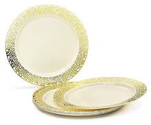 Load image into Gallery viewer, &quot; OCCASIONS&quot; 120 Plates Pack,(60 Guests) Premium Wedding Party Disposable Plastic Plates Set -60 x 10.25&#39;&#39; Dinner + 60 x 7.5&#39;&#39; Salad/Dessert (Florence Ivory/Gold)
