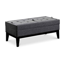 Load image into Gallery viewer, SIMPLIHOME Castlerock 42 inch Wide Rectangle Storage Ottoman Bench Slate Grey Footrest Stool, Linen Look Polyester Fabric for Living Room, Bedroom, Transitional
