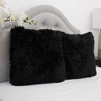 Sweet Home Collection Plush Pillow Faux Fur Soft and Comfy Throw Pillow (2 Pack), Black