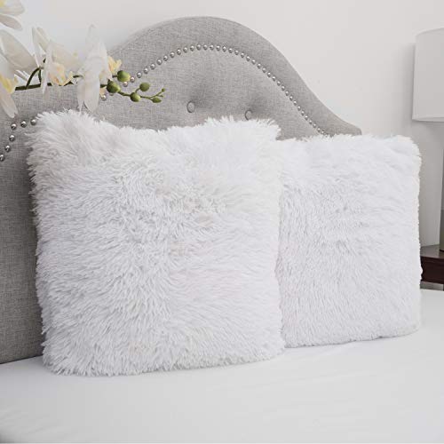 Sweet Home Collection Plush Pillow Faux Fur Soft and Comfy Throw Pillow (2 Pack), White
