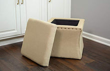 Load image into Gallery viewer, HomePop Cinched Square Storage Ottoman with Nailhead Trim, Tan
