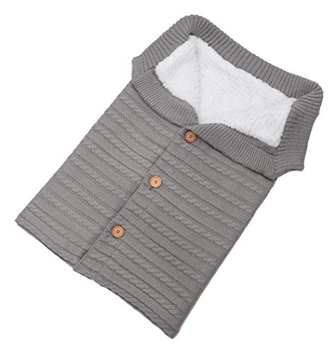 Unisex Infant Swaddle Blankets Soft Thick Fleece Knitted Baby Girls Boys Stroller Glove Wrap Receiving Blanket (Grey)