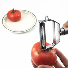 Load image into Gallery viewer, 2 in 1 Stainless Steel Tomato Peeler Multifunctional Julienne Slicer Cutter Potato Carrot Vegetable Grater With Serrated Blade Easy Peel Tomato Soft Skin Kitchen Accessories

