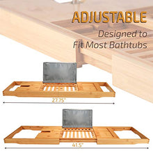 Load image into Gallery viewer, Premium Bamboo Bathtub Tray Caddy - Wood Bath Tray Expandable with Book and Wine Holder - Gift Idea for Loved Ones
