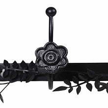 Load image into Gallery viewer, Renovators Supply Black Wrought Iron Triple Rail Hooks Decorative 22.3&quot; Wide Metal Floral Petal Style Wall Mounted Hooks for Coat, Robe, Hat, Towel, Bag Or Key Holder Hanger Hooks with Hardware
