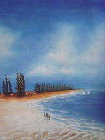 ROUND Beautiful Oil Painting On Canvas Walk On The Beach 20x24